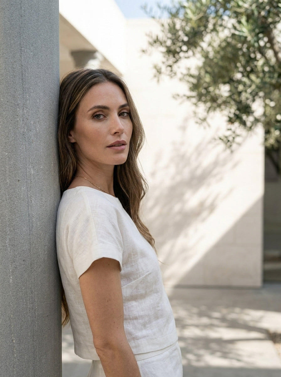 CARMELA™ • Set Taormina | Crop Top y Falda Midi en Lino Europeo