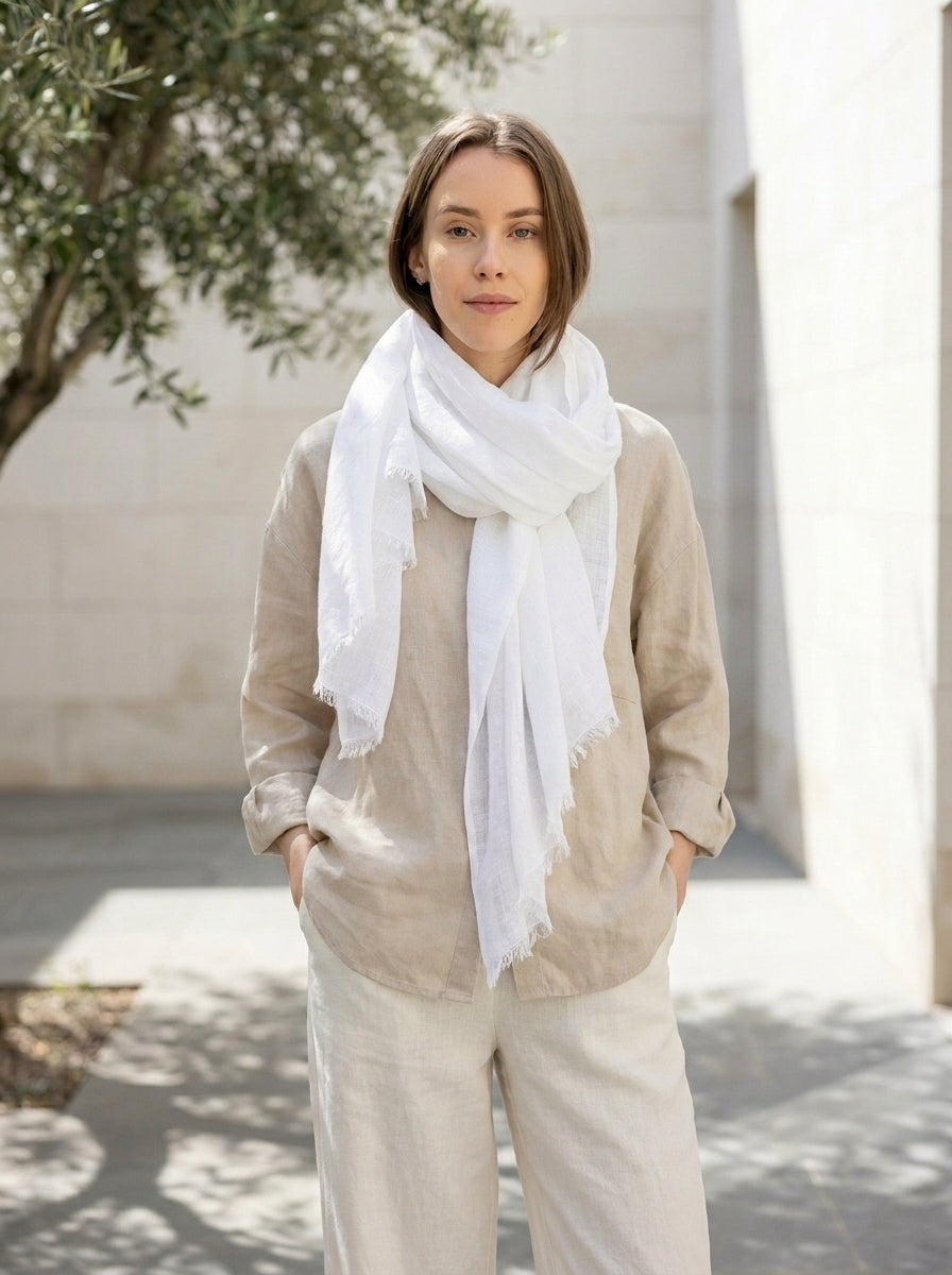 LEONILDA™ • Pañuelo de Lino Blanco | Pañuelos y Fulares