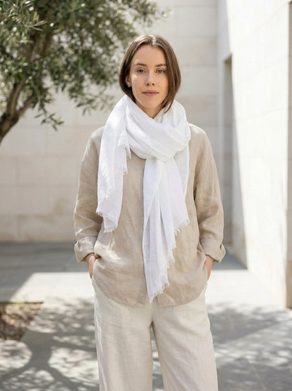 LEONILDA™ • Pañuelo de Lino Blanco | Pañuelos y Fulares