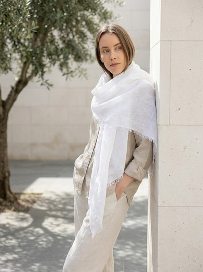 LEONILDA™ • Pañuelo de Lino Blanco | Pañuelos y Fulares