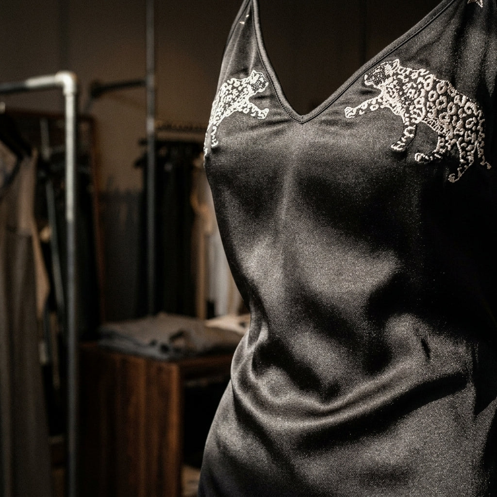 NOVELLA™ • Vestido Slip Seda Sostenible Estampado Jaguar Stars | Moda de Autor