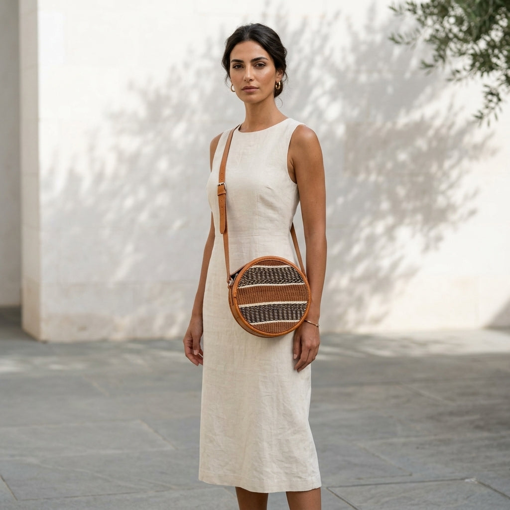 PENELOPE™ • Bolso Sling Redondo de Sisal Tejido a Mano | Accesorios de Autor
