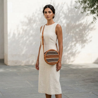 PENELOPE™ • Bolso Sling Redondo de Sisal Tejido a Mano | Accesorios de Autor