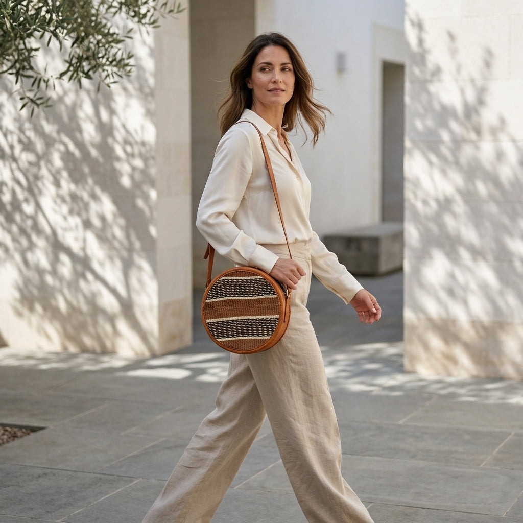 PENELOPE™ • Bolso Sling Redondo de Sisal Tejido a Mano | Accesorios de Autor