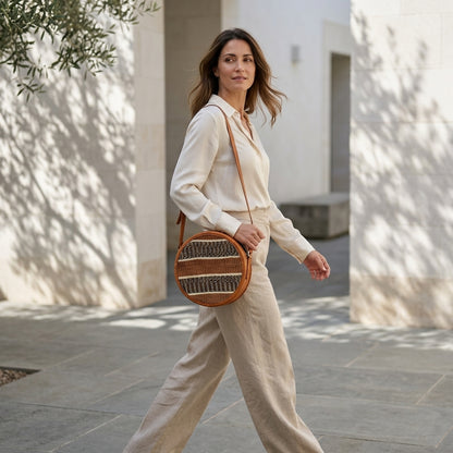 PENELOPE™ • Bolso Sling Redondo de Sisal Tejido a Mano | Accesorios de Autor