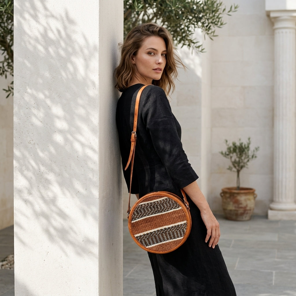 PENELOPE™ • Bolso Sling Redondo de Sisal Tejido a Mano | Accesorios de Autor