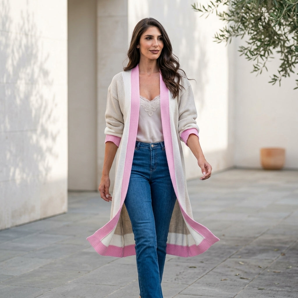CELESTE™ • Chaqueta Larga de Punto Abierta