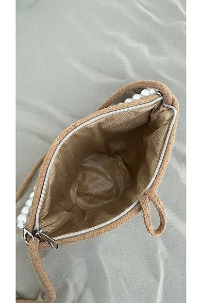 JOLANDA™ • Bolso de Hombro Tejido Perlas Marrón Oscuro Minimal | Accesorios de Autor