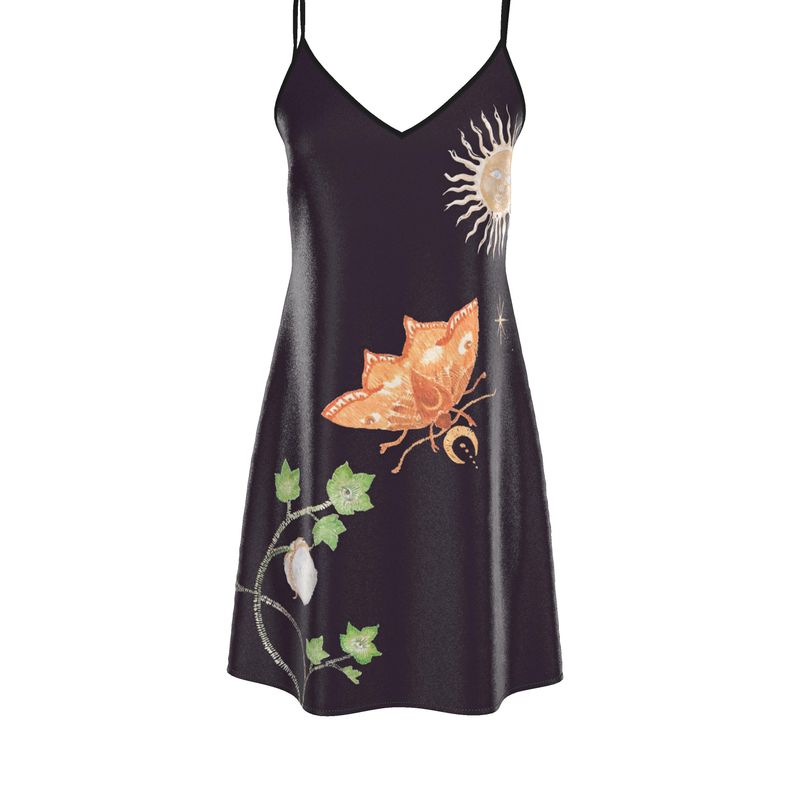 ELVIRA™ • Vestido Slip Seda Sostenible Black Jungle Butterfly | Moda de Autor