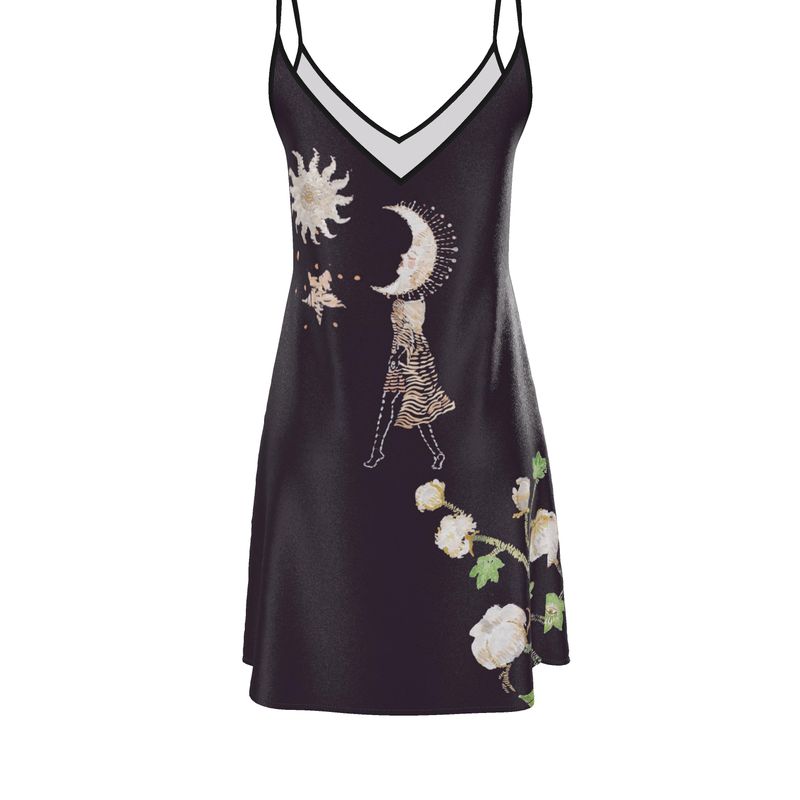 ELVIRA™ • Vestido Slip Seda Sostenible Black Jungle Butterfly | Moda de Autor