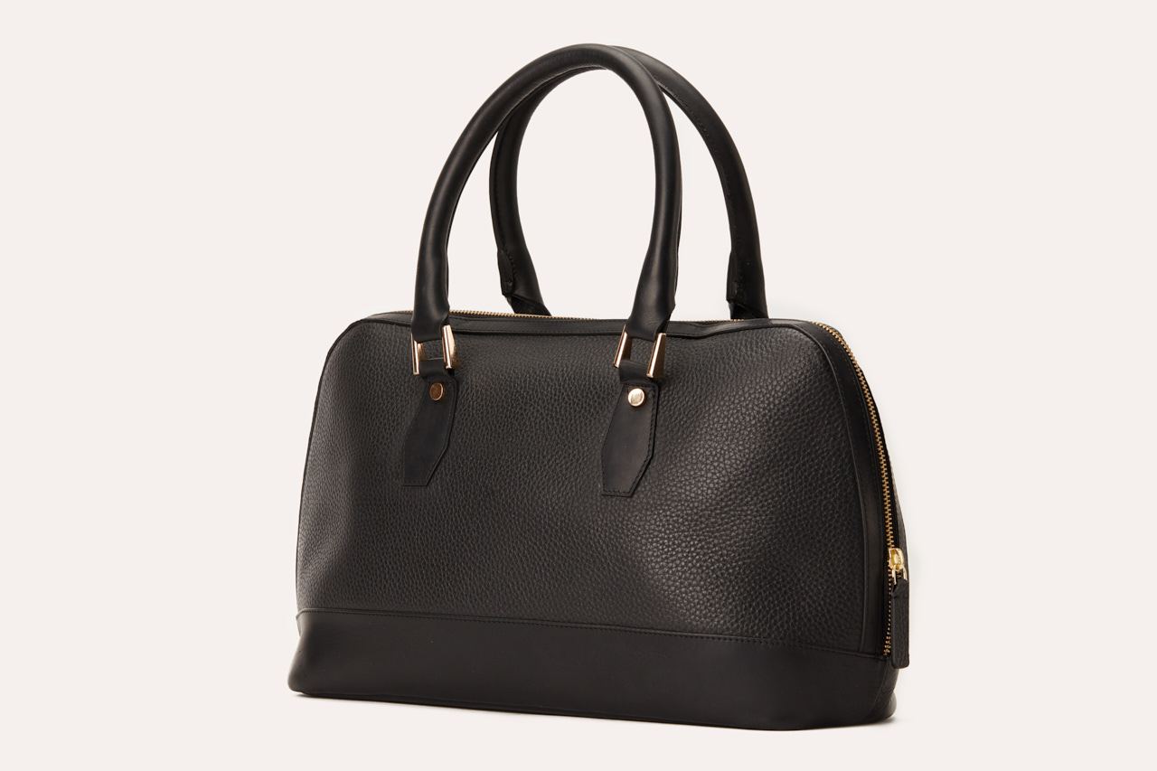 DIANA™ • Bolso Satchel Piel Genuina Pebble Negro Cremallera | Accesorios de Autor