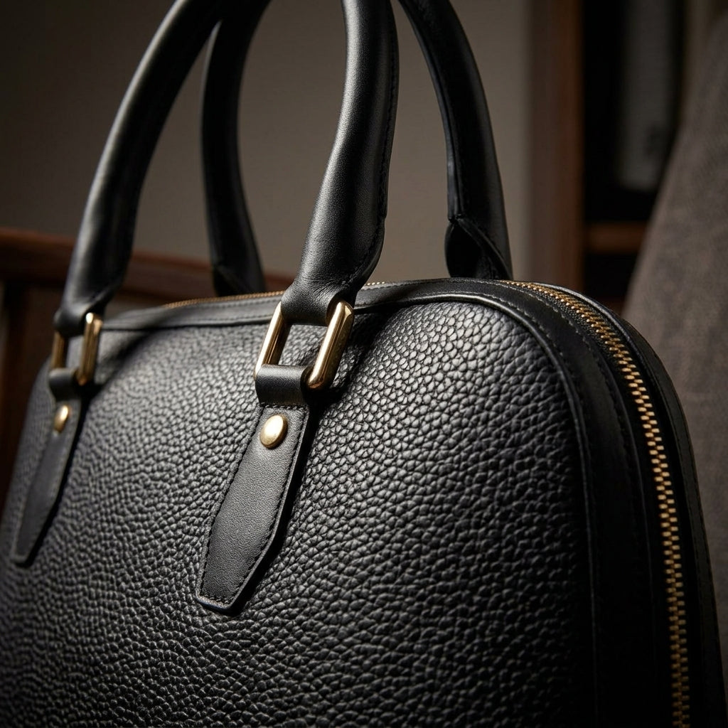 DIANA™ • Bolso Satchel Piel Genuina Pebble Negro Cremallera | Accesorios de Autor