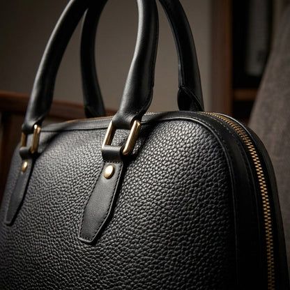 DIANA™ • Bolso Satchel Piel Genuina Pebble Negro Cremallera | Accesorios de Autor