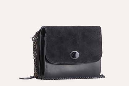 FLORIANA™ • Mini Bolso Crossbody Piel y Ante Bicolor Cadena Extraíble | Accesorios de Autor