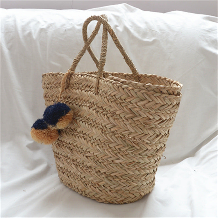 LISABETTA™ • Bolso Playa Rafia Natural Tejida a Mano con Pompones | Accesorios de Autor