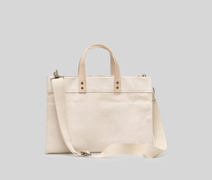 FLAVIA™ • Mini Bolso Tote Box Canvas Natural Asa Cuero | Accesorios de Autor