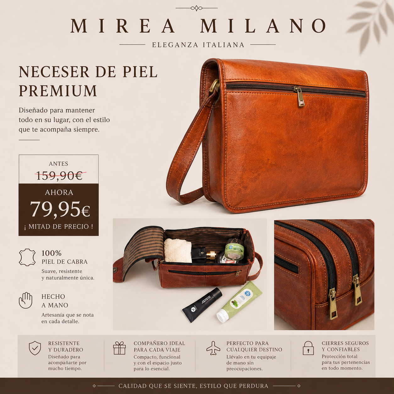 PATRIZIA™ • Neceser de Viaje Piel Genuina Unisex | Accesorios de Autor