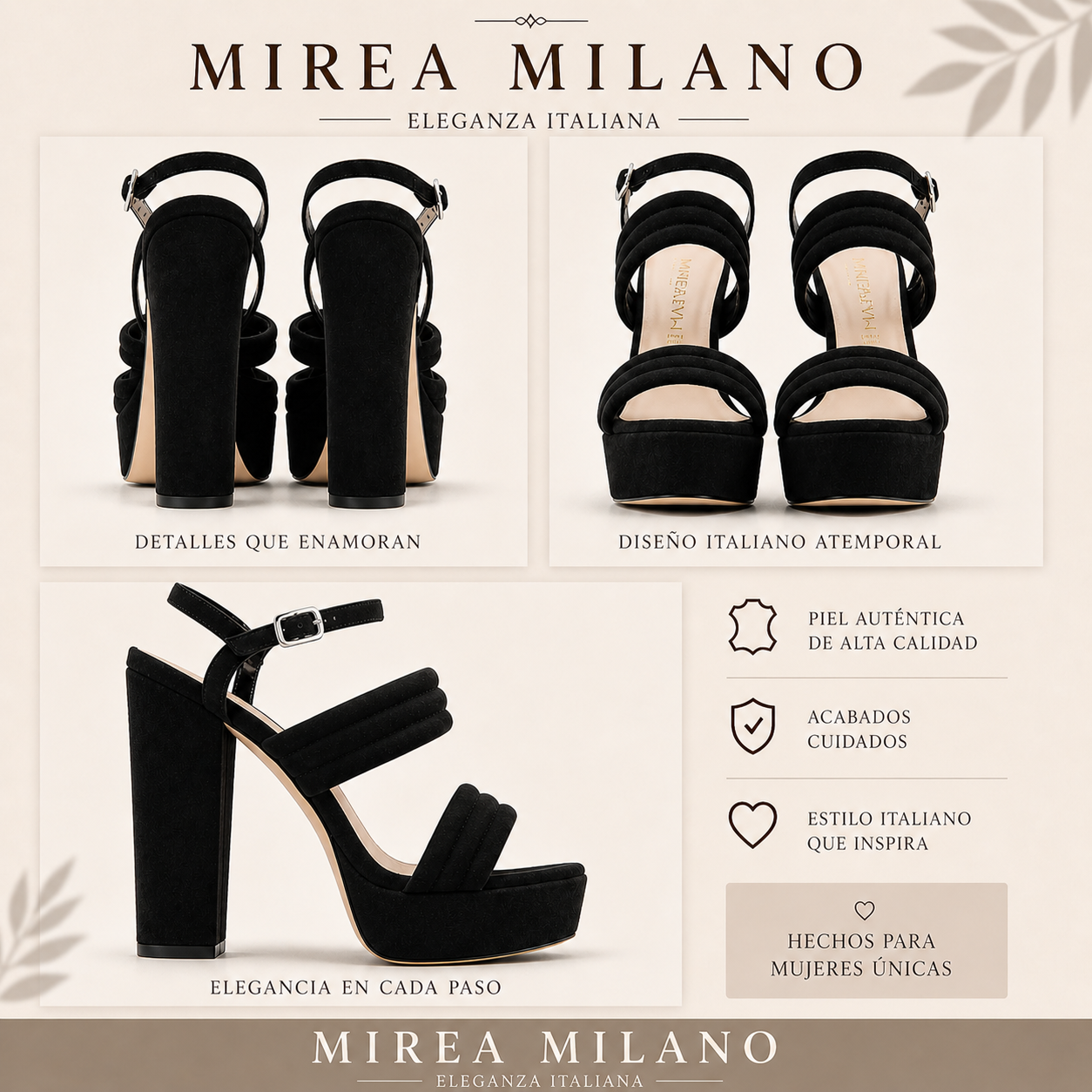 MIRELLA™ • Sandalia de Tacón Alto Eco-Suede Negro | Calzado de Autor