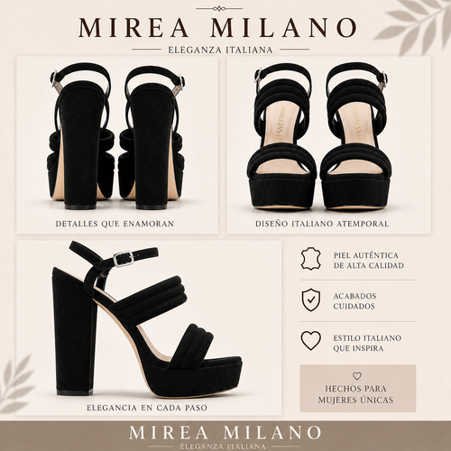 MIRELLA™ • Sandalia de Tacón Alto Eco-Suede Negro | Calzado de Autor