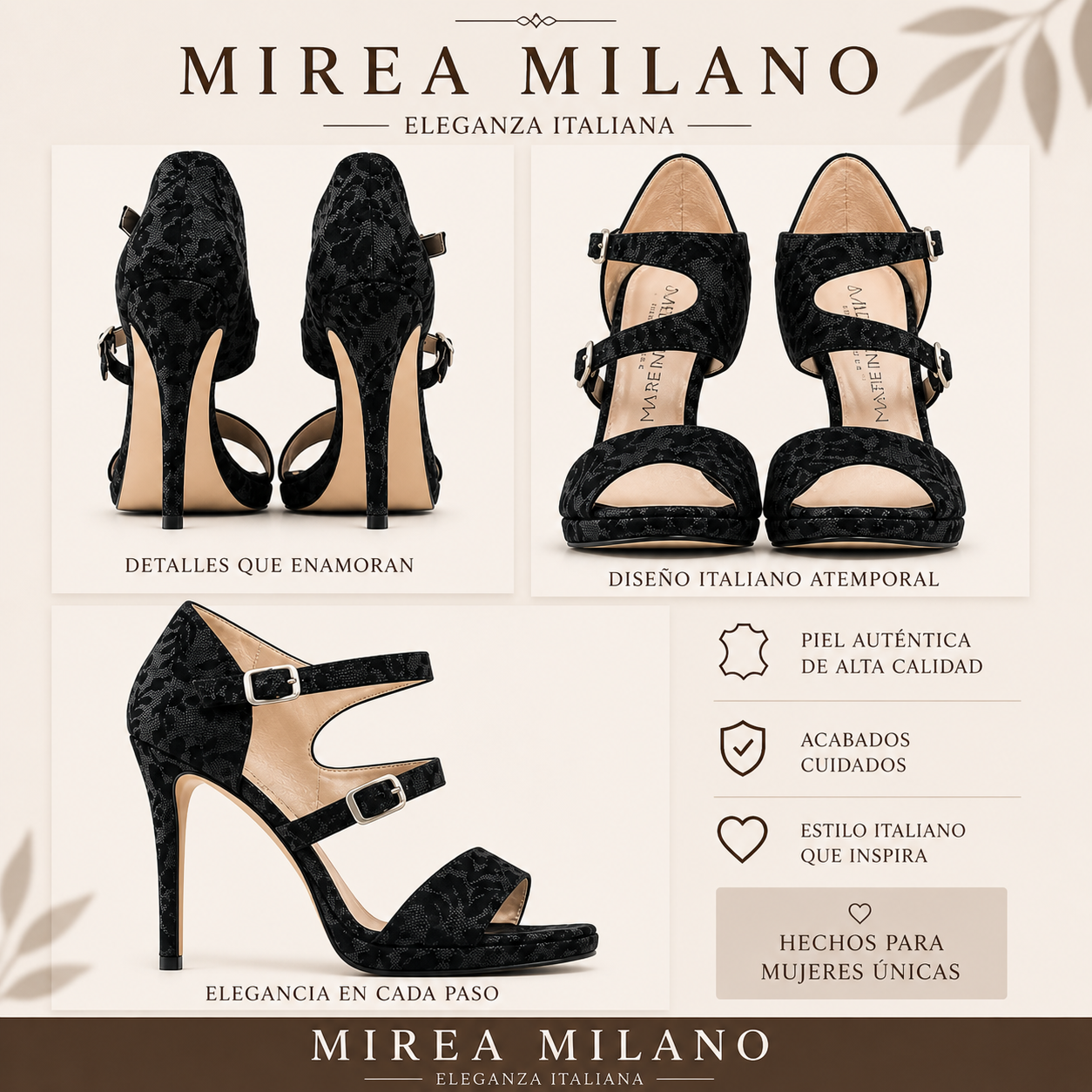 AGATA™ • Sandalia de Tacón Alto Tejido Floral Negro | Calzado de Autor
