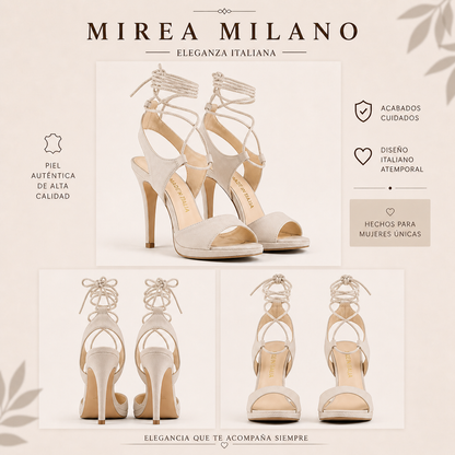 BIANCA™ • Sandalia Beige con Hebilla Lateral | Calzado de Autor