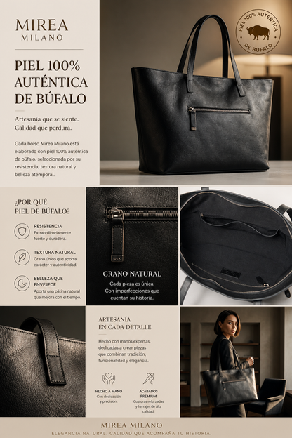 UMBERTA™ • Bolso Tote Mediano Piel Genuina Cremallera Superior | Accesorios de Autor