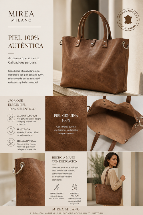 HELENA™ • Bolso Tote Piel Genuina Caramelo Correa Extraíble | Accesorios de Autor