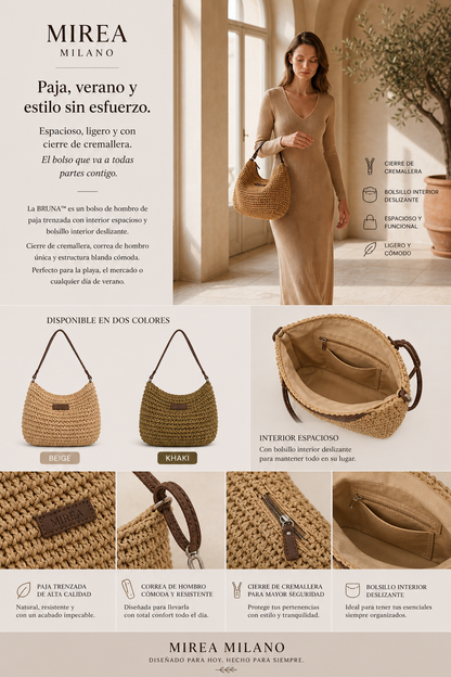 BRUNA™ • Bolso de Hombro Paja Verano Casual | Accesorios de Autor