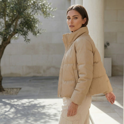 ORIANA™ • Cazadora Acolchada Boxy Efecto Piel