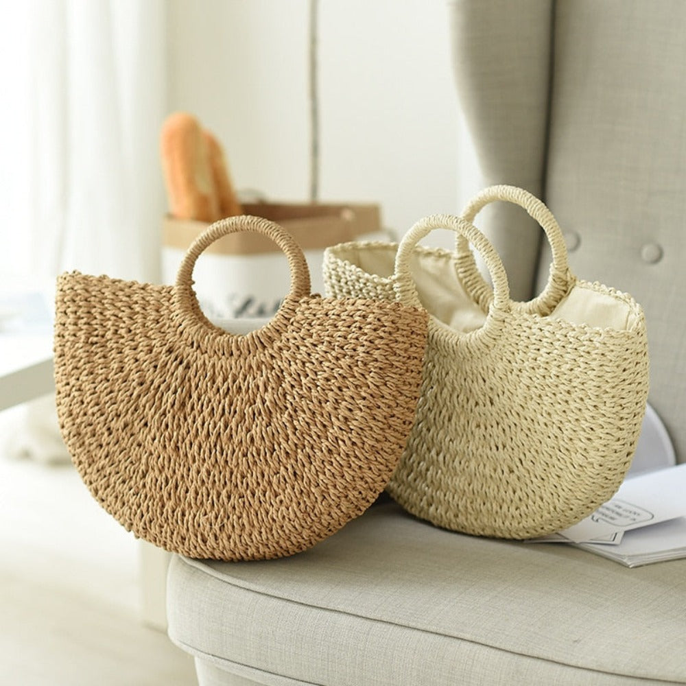 DOLCE™ • Bolso Semicircular Paja Natural Asa Superior Verano | Accesorios de Autor