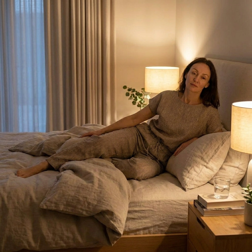 NUNZIA™ • Pijama de Lino Gris Oscuro Rayas | Loungewear Europeo de Primera Calidad