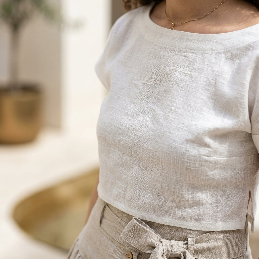 VINCENZA™ • Set Taormina | Crop Top y Falda Midi en Lino Europeo de Primera Calidad