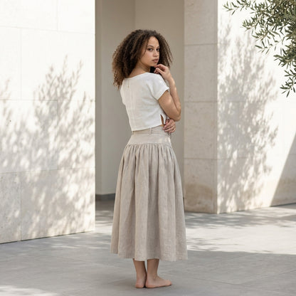 VINCENZA™ • Set Taormina | Crop Top y Falda Midi en Lino Europeo de Primera Calidad