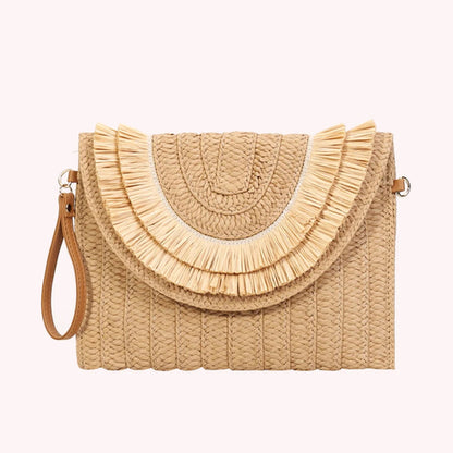 VIVIANA™ • Bolso Clutch Rafia Trenzada Boho Natural | Accesorios de Autor
