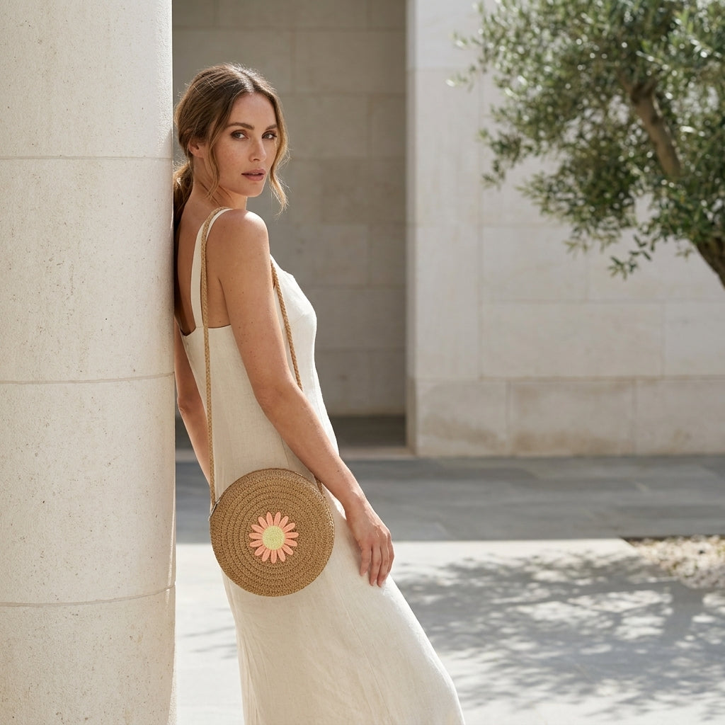 GAIA™ • Bolso Redondo Rafia Rattán Natural Verano | Accesorios de Autor