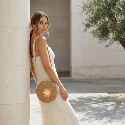 GAIA™ • Bolso Redondo Rafia Rattán Natural Verano | Accesorios de Autor