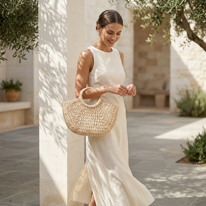 DOLCE™ • Bolso Semicircular Paja Natural Asa Superior Verano | Accesorios de Autor