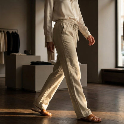 VALERIA™ • Pantalón Lino con Cordón | Cintura Elástica y Corte Casual