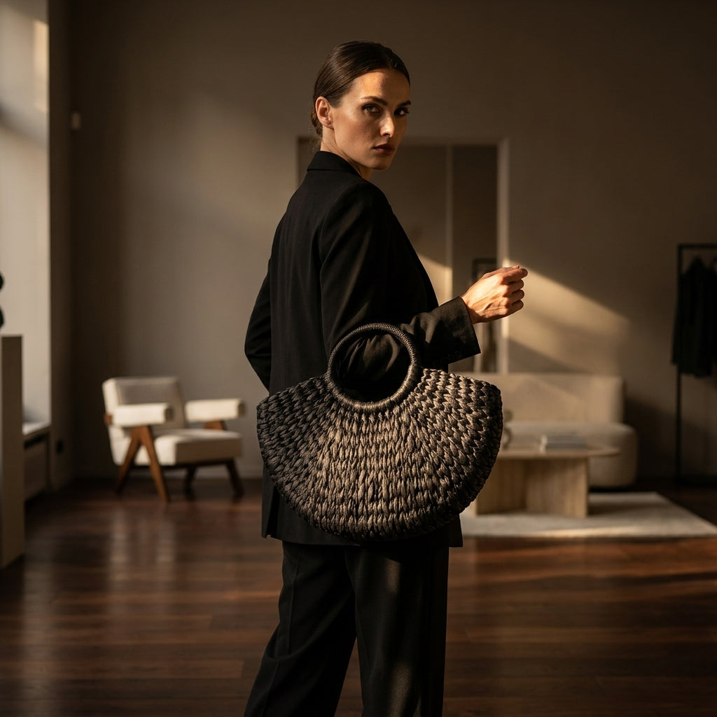 BERENICE™ • Bolso Tote de Ratán con Forro de Lino | Accesorios de Autor