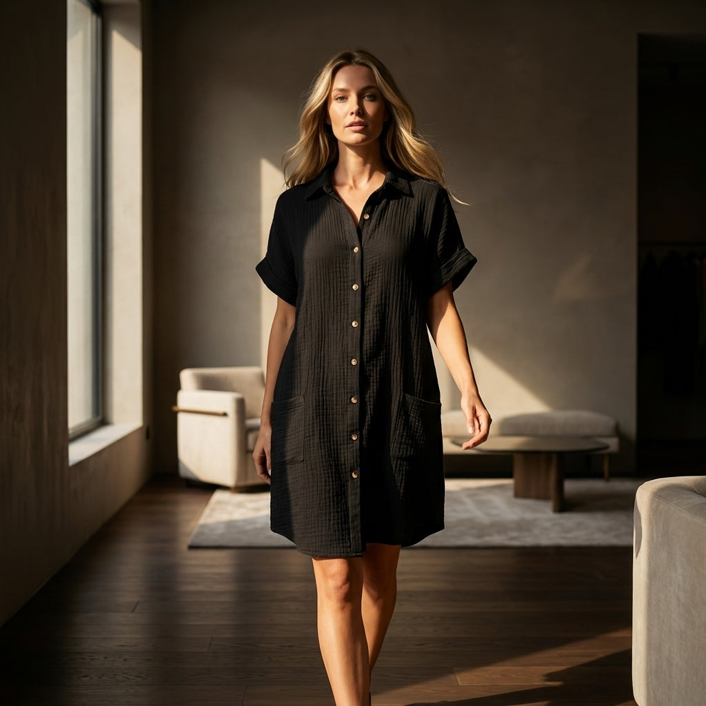 SELVAGGIA™• Vestido Mini Vintage Cuello V Manga Tres Cuartos