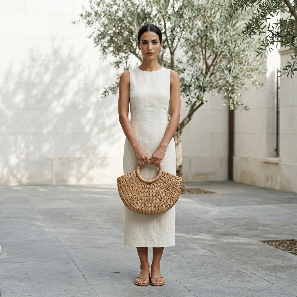 DOLCE™ • Bolso Semicircular Paja Natural Asa Superior Verano | Accesorios de Autor