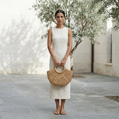 DOLCE™ • Bolso Semicircular Paja Natural Asa Superior Verano | Accesorios de Autor