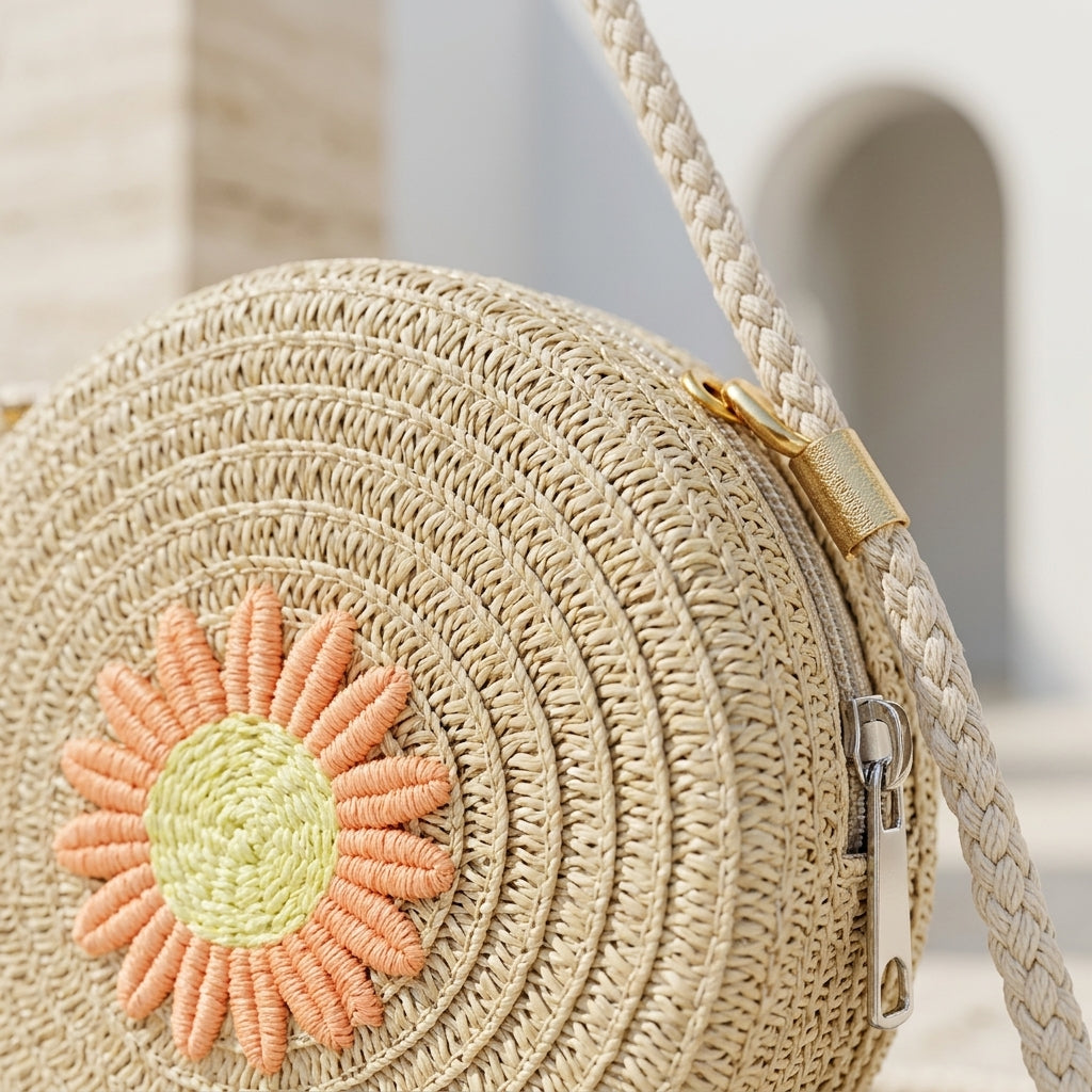 GAIA™ • Bolso Redondo Rafia Rattán Natural Verano | Accesorios de Autor
