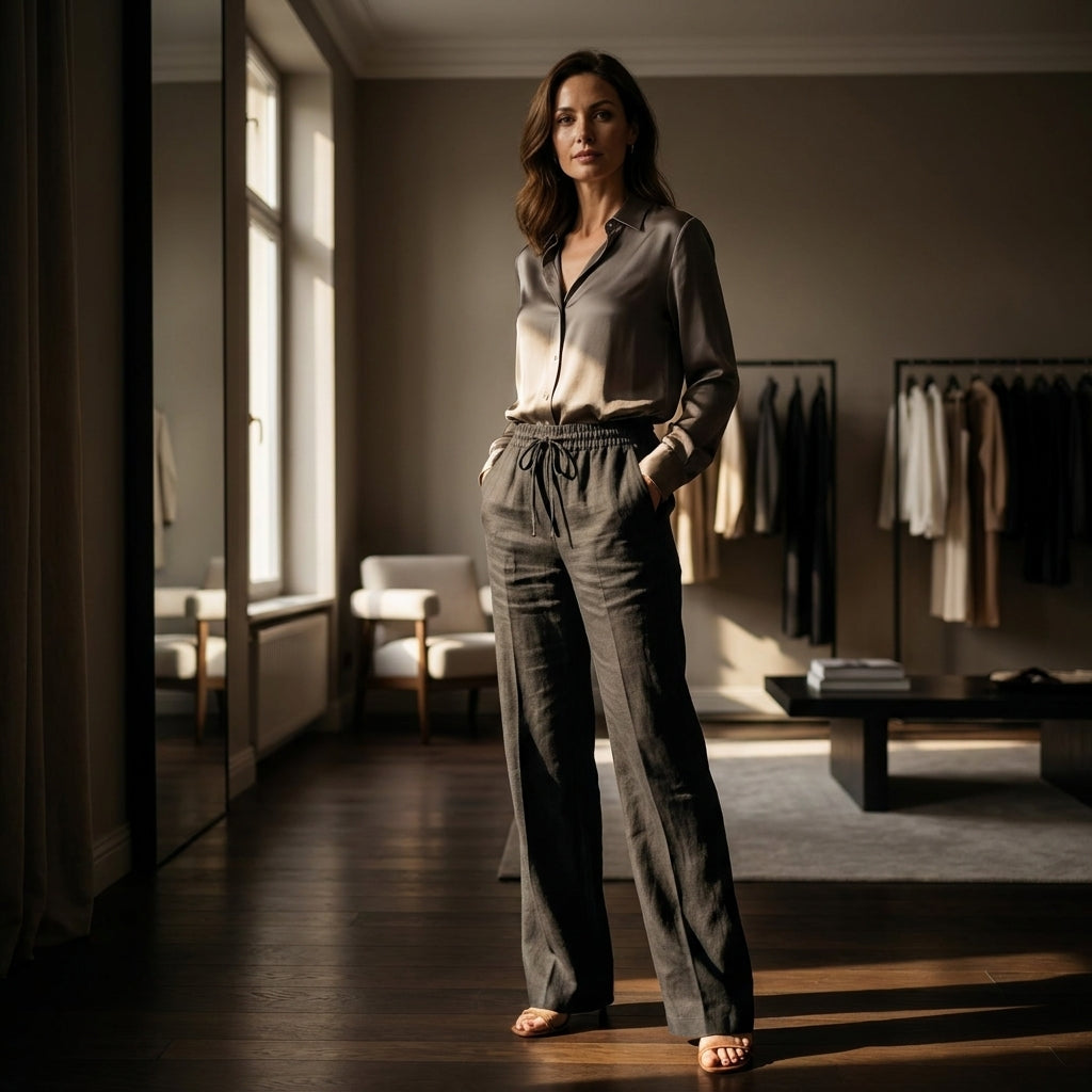 VALERIA™ • Pantalón Lino con Cordón | Cintura Elástica y Corte Casual