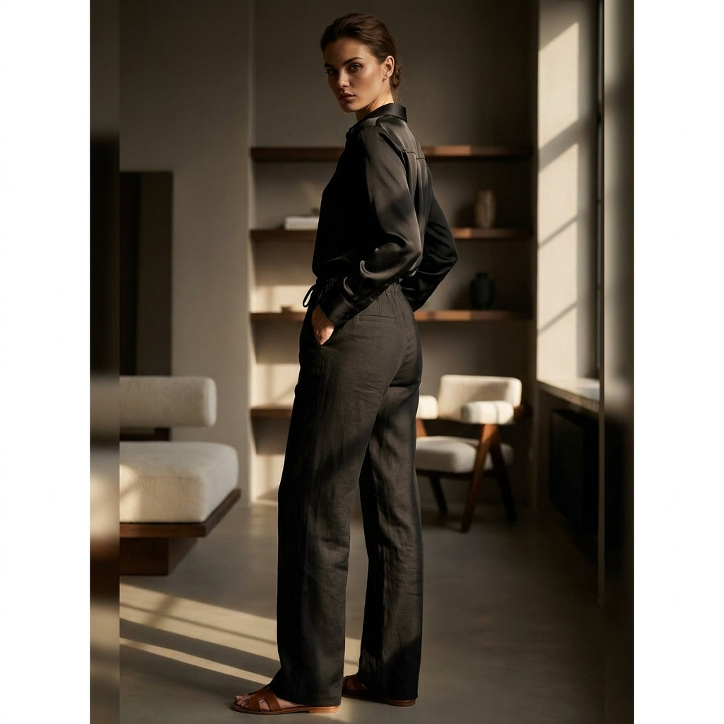 VALERIA™ • Pantalón Lino con Cordón | Cintura Elástica y Corte Casual