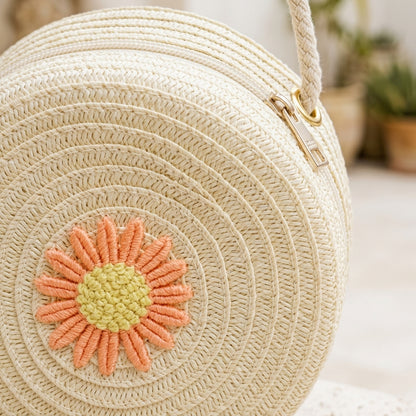 GAIA™ • Bolso Redondo Rafia Rattán Natural Verano | Accesorios de Autor