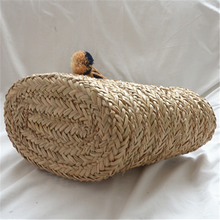 LISABETTA™ • Bolso Playa Rafia Natural Tejida a Mano con Pompones | Accesorios de Autor