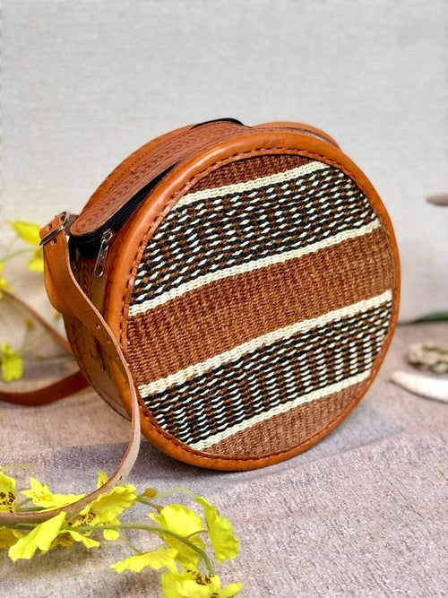 African Round Sisal Sling Bag