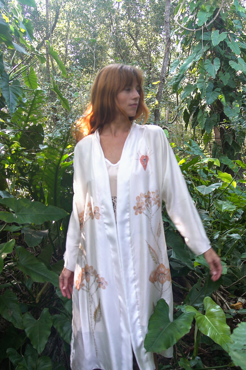 DANIELA™ • Bata de Seda Estampada Azulik | Kimono Silk Robe Premium