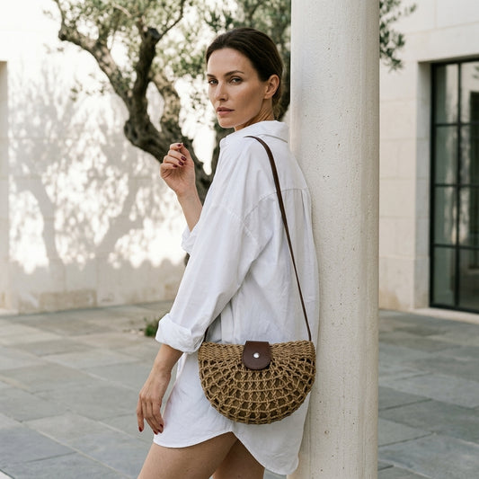 DONATELLA™ • Bolso Crossbody Semicircular Paja Natural | Accesorios de Autor